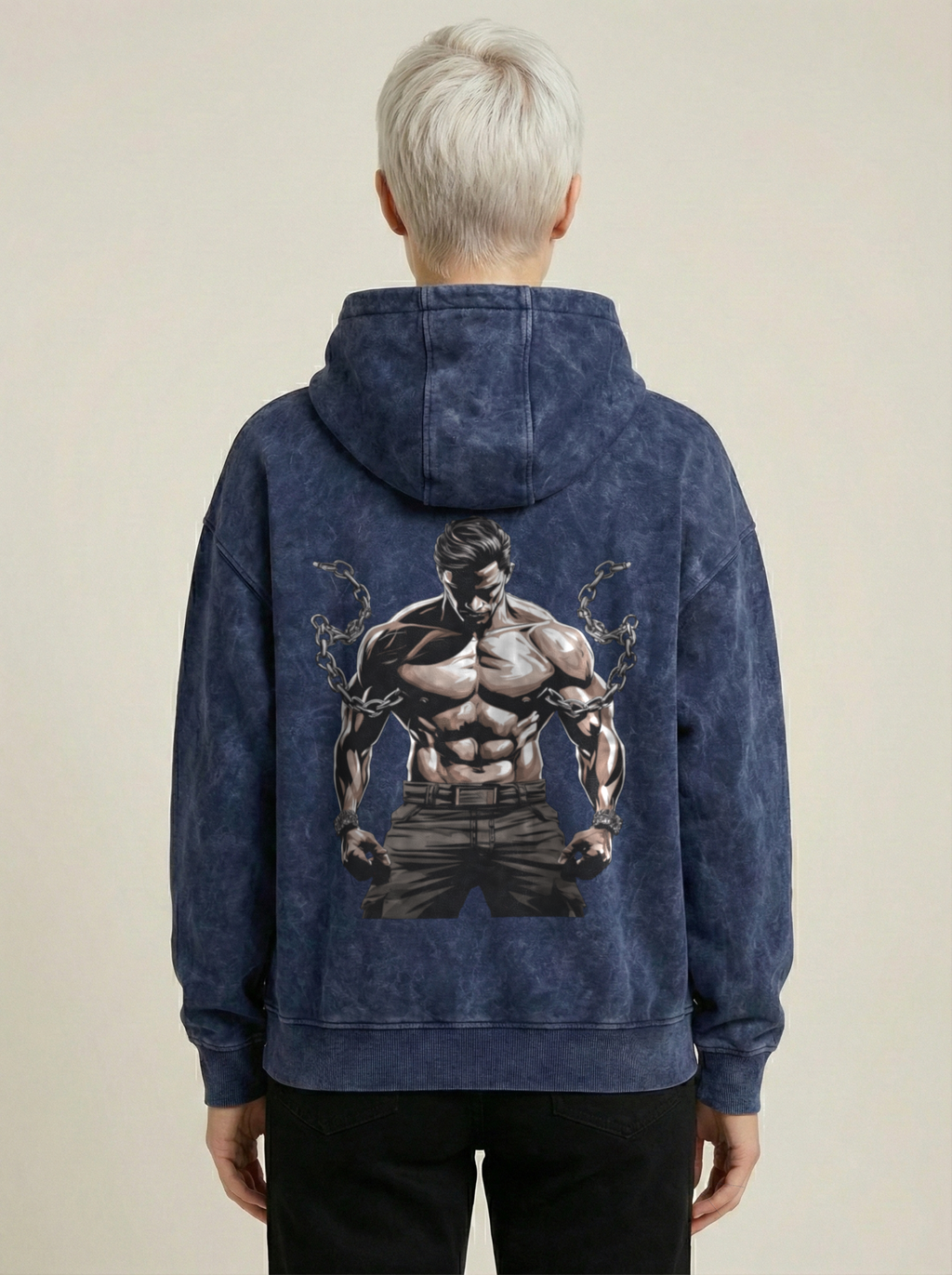 Beast Mode Acid Wash Hoodie Navy Blue