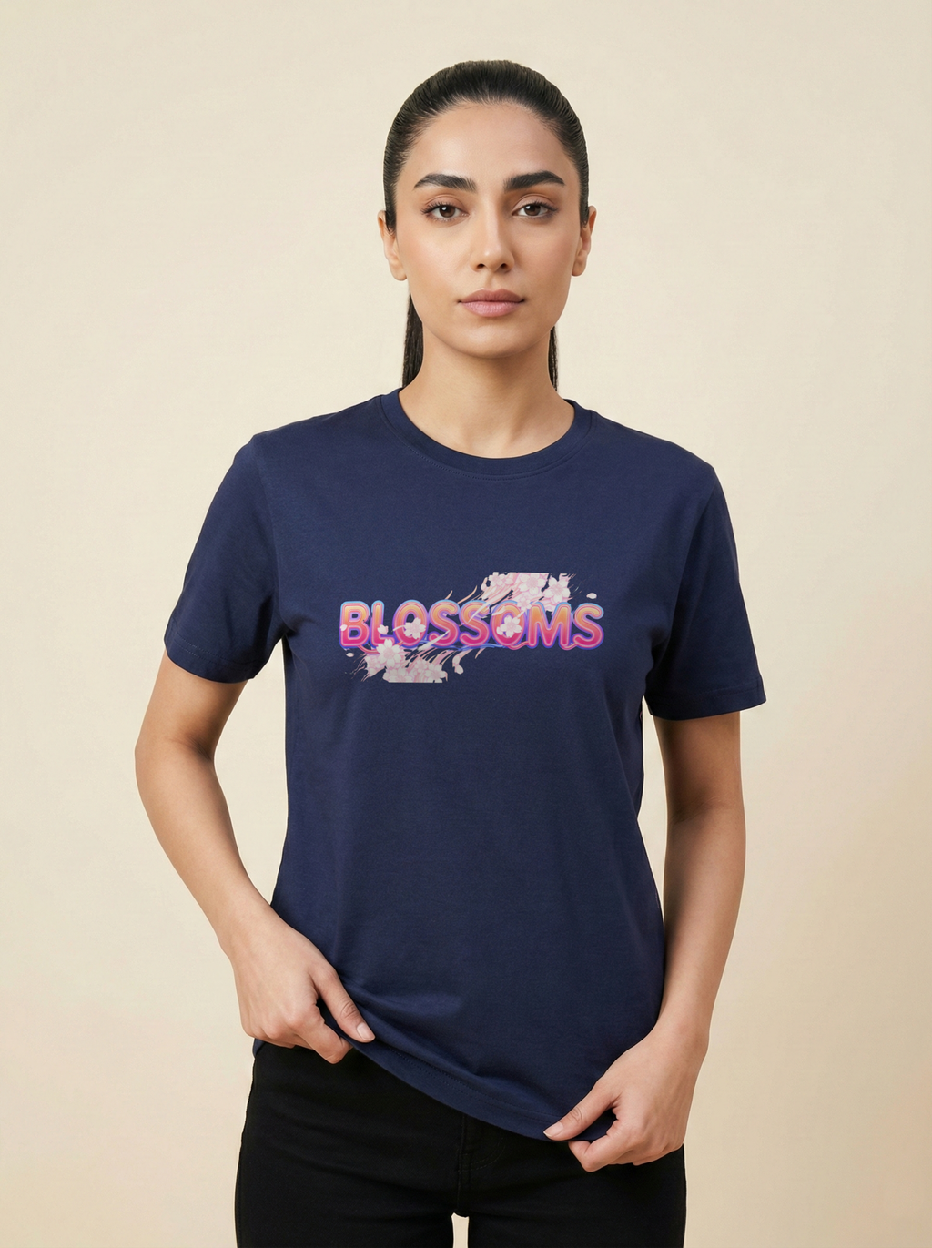 Blossoms Classic Crew Tee Navy Blue