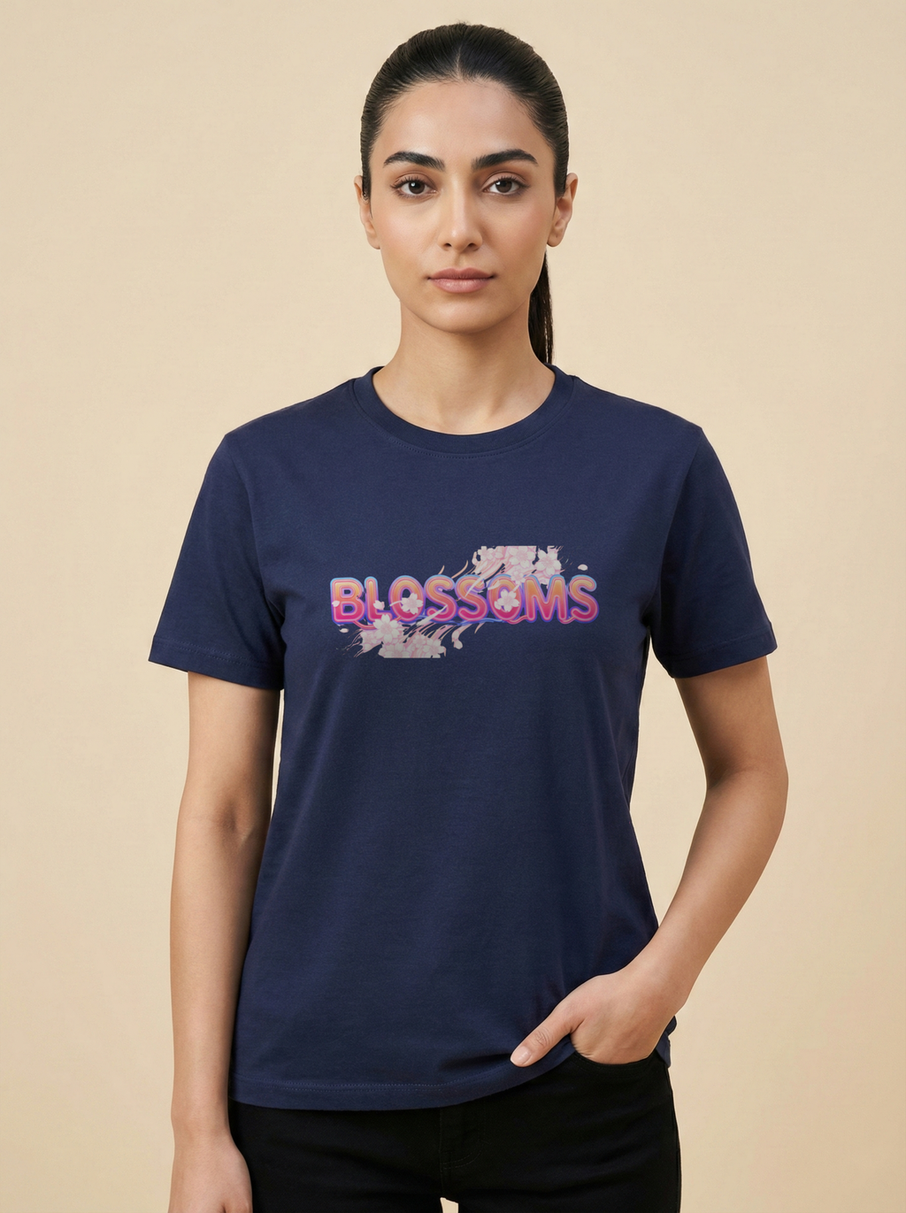 Blossoms Classic Crew Tee Navy Blue