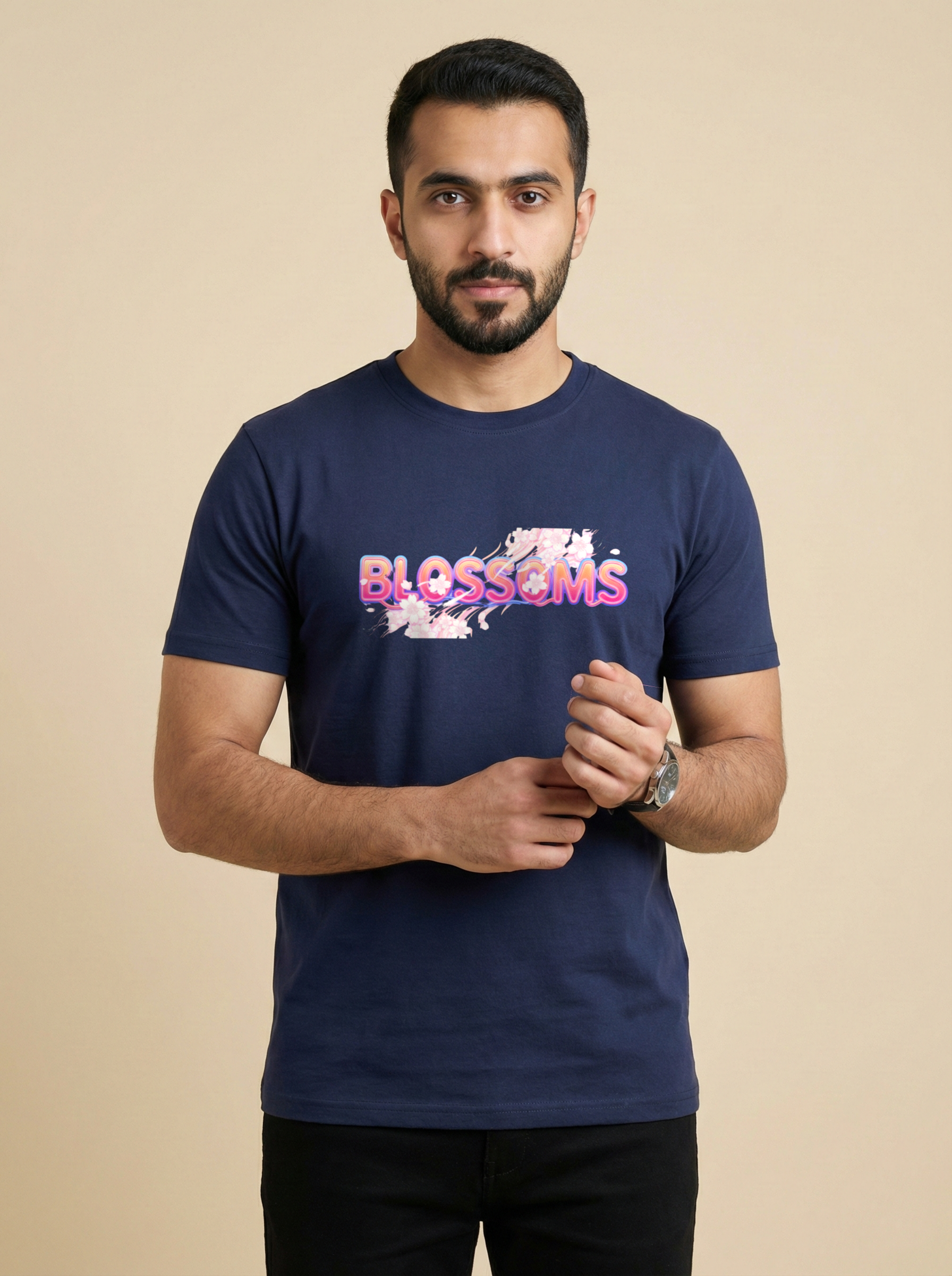 Blossoms Classic Crew Tee Navy Blue