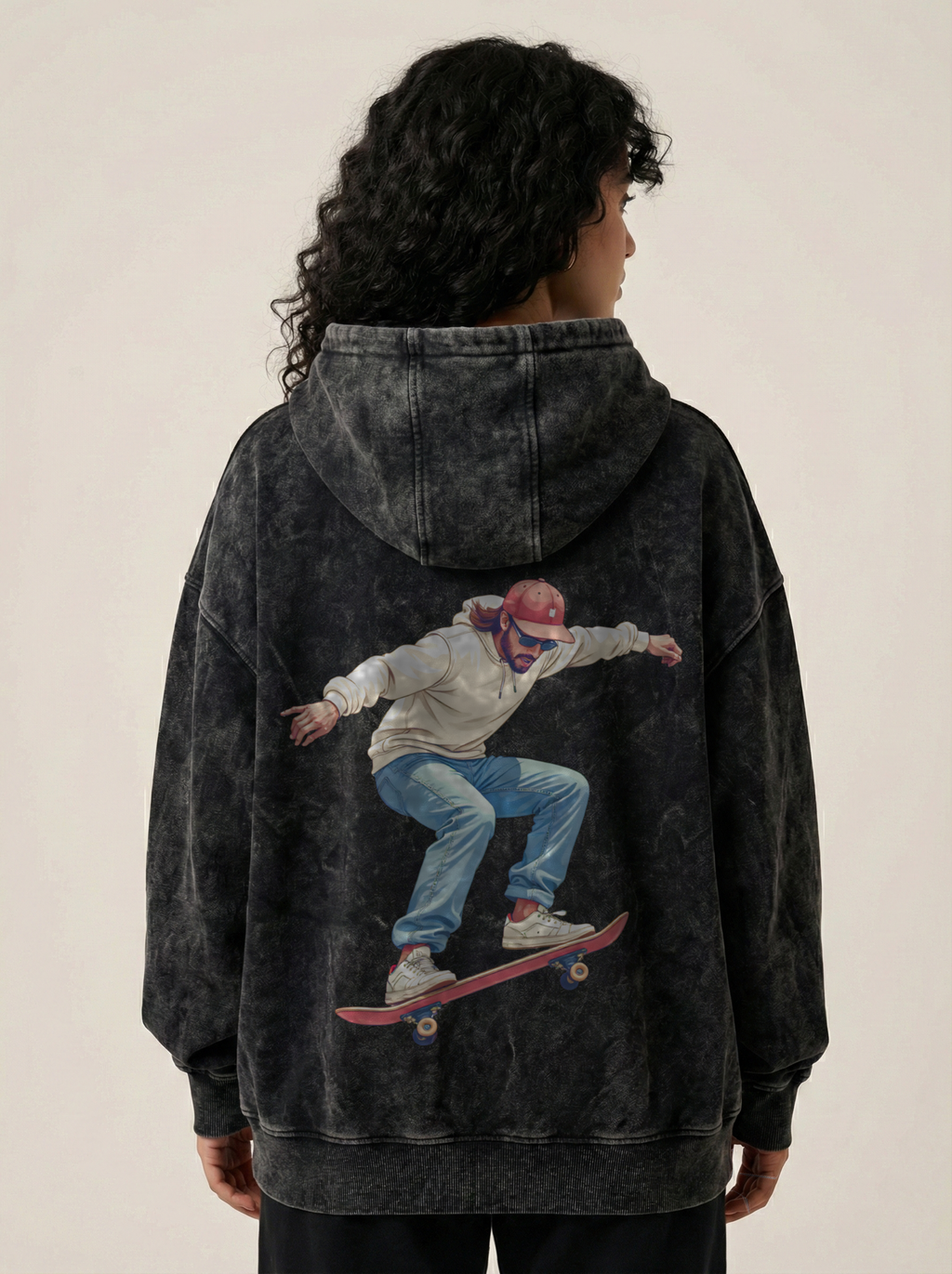 Board Hero Acid Wash Hoodie Black