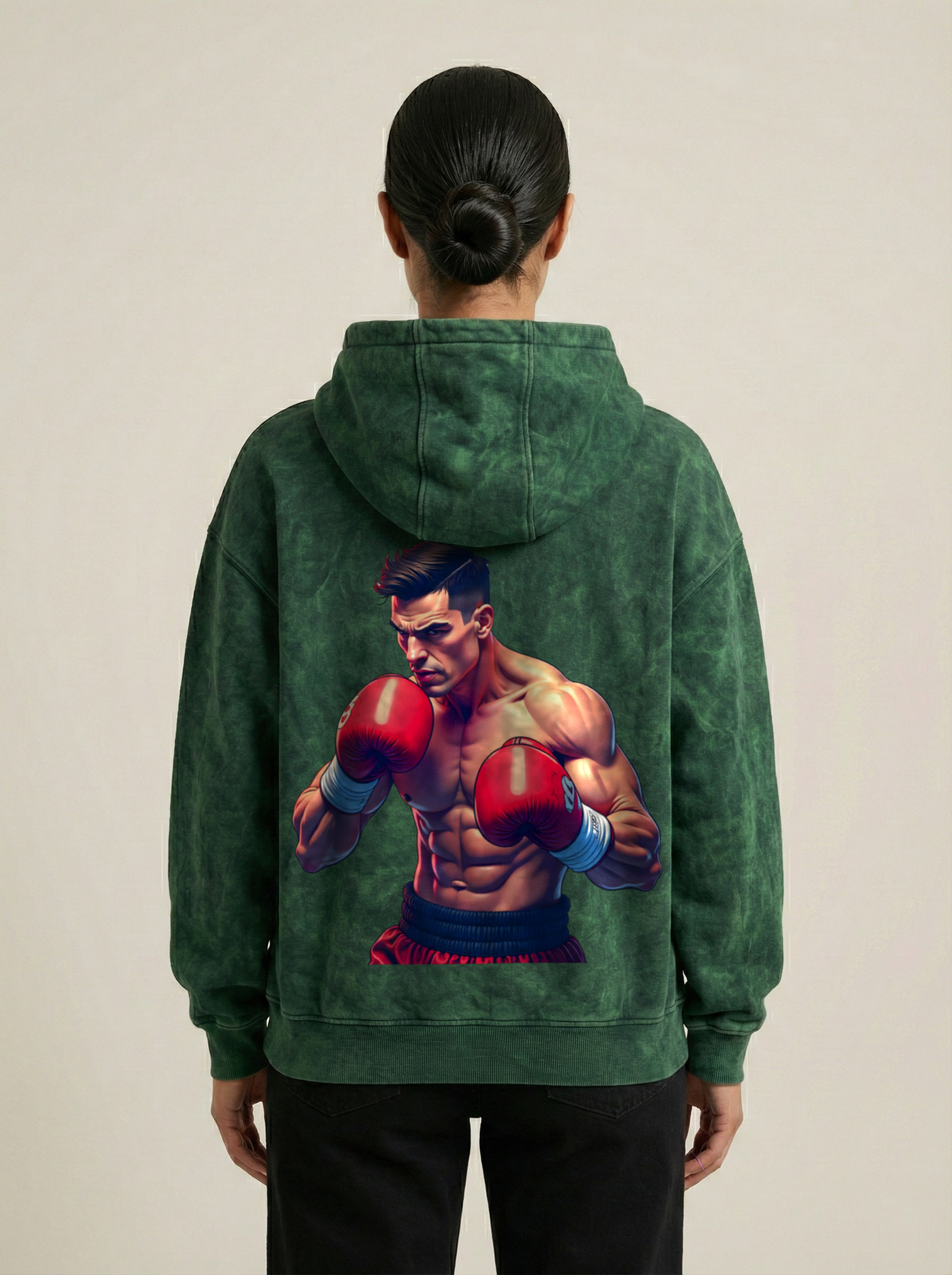 Boxer King Acid Wash Hoodie Bottle Green