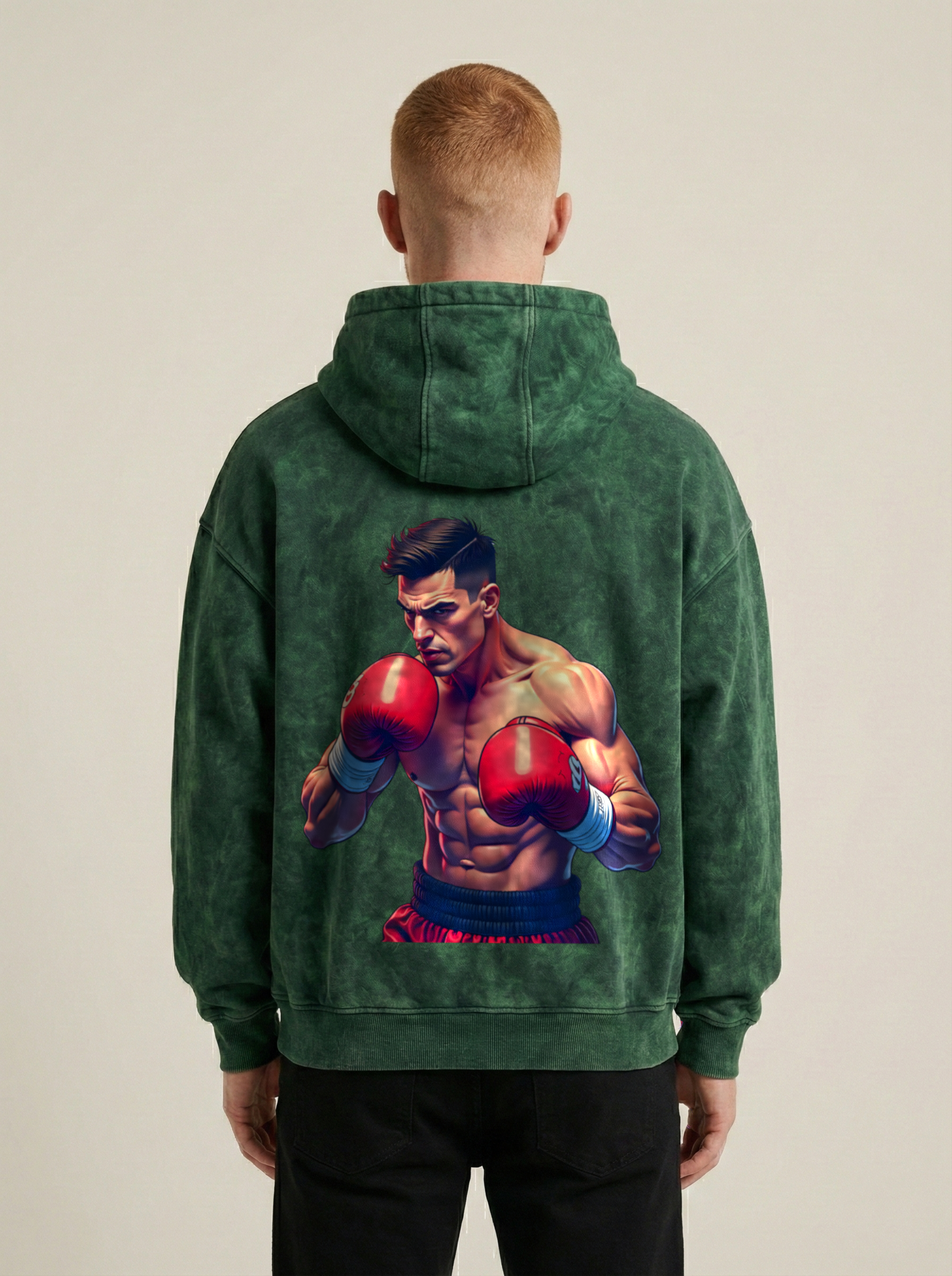 Boxer King Acid Wash Hoodie Bottle Green