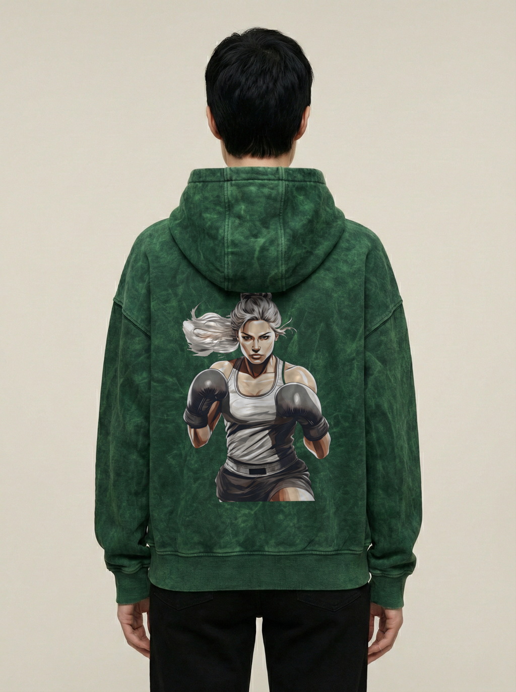 Boxer Queen Acid Wash Hoodie Bottle Green