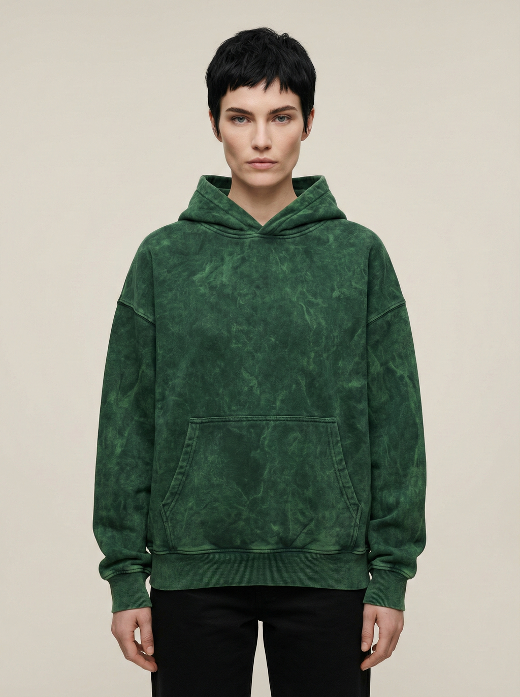 Boxer Queen Acid Wash Hoodie Bottle Green