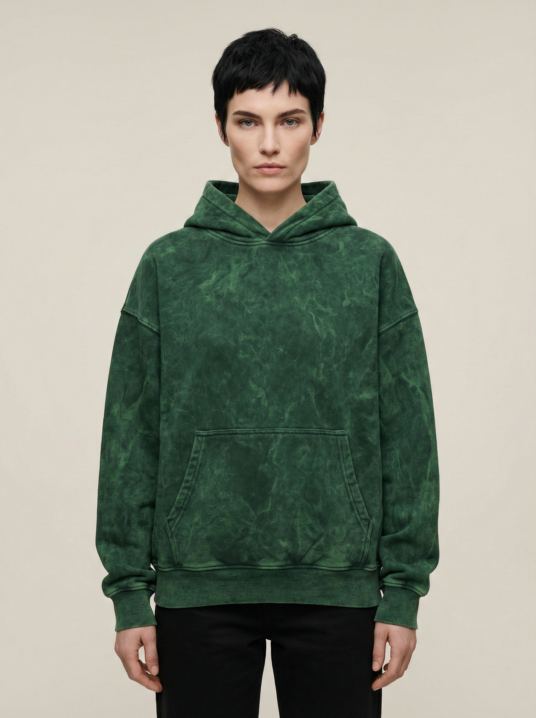 Boxer Queen Acid Wash Hoodie Bottle Green