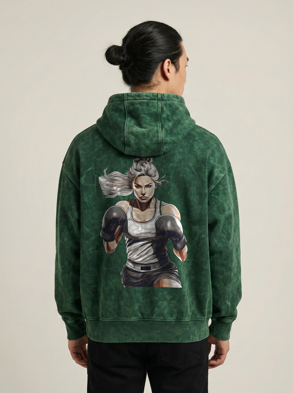 Boxer Queen Acid Wash Hoodie Bottle Green