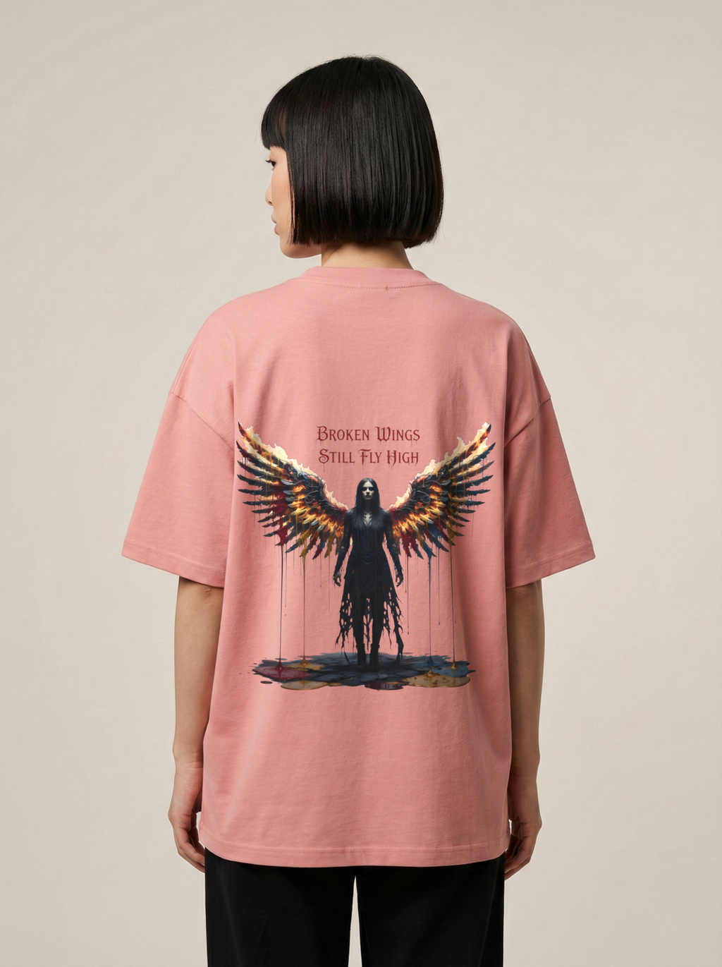 Broken Wings Premium Terry Oversized Tee Flamingo