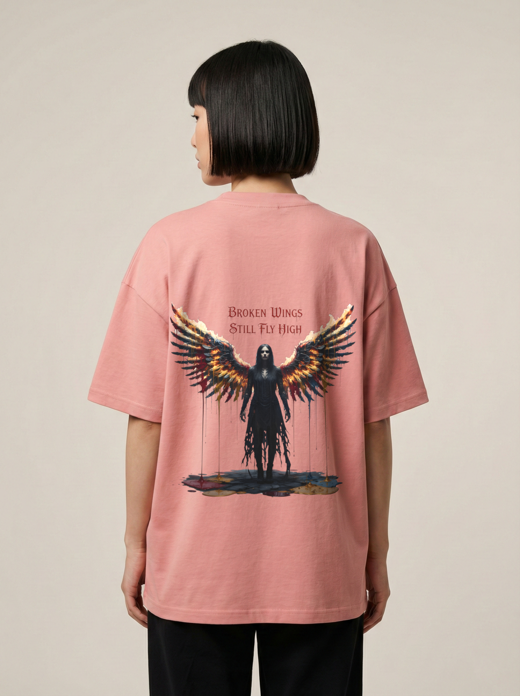Broken Wings Premium Terry Oversized Tee Flamingo
