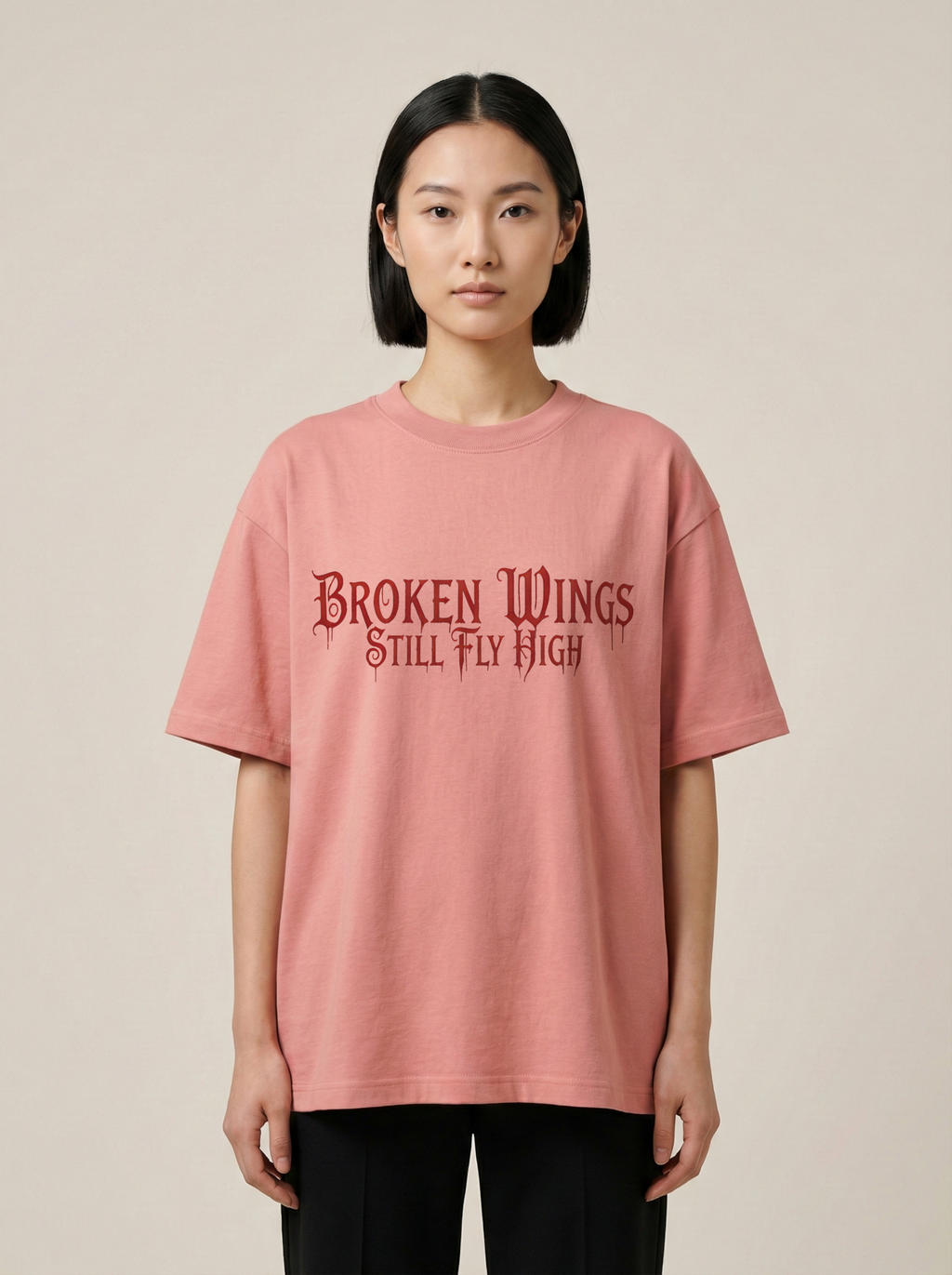 Broken Wings Premium Terry Oversized Tee Flamingo