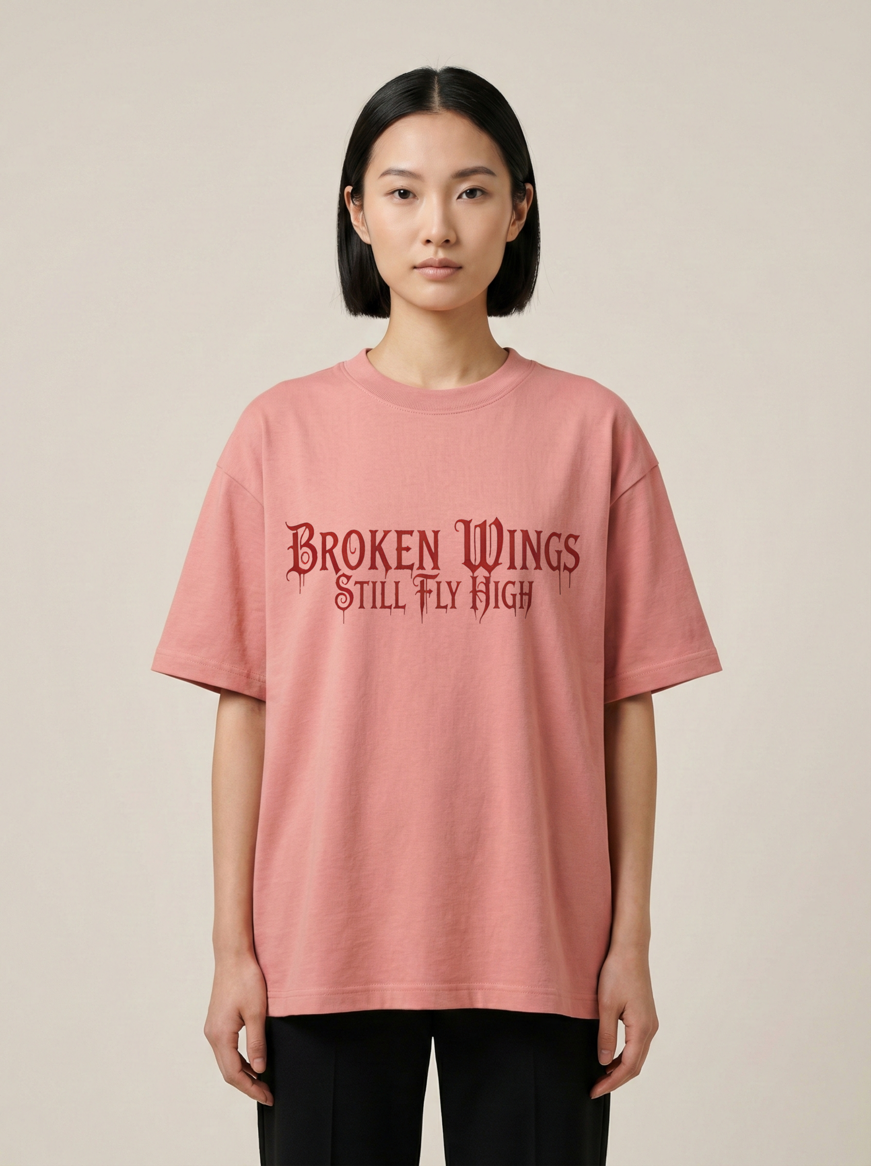 Broken Wings Premium Terry Oversized Tee Flamingo