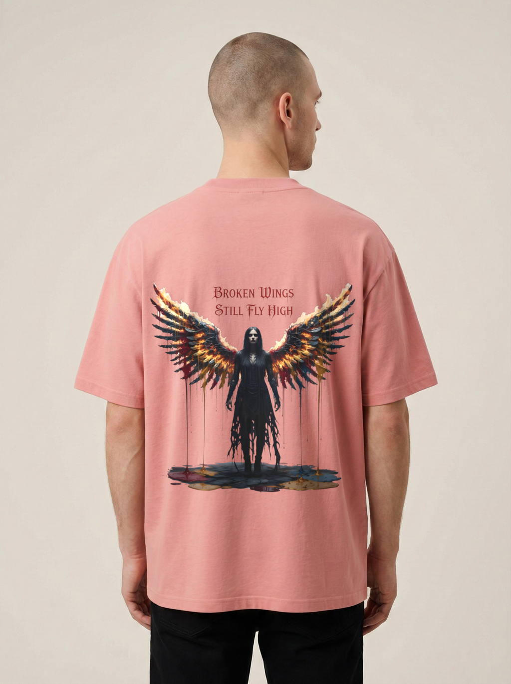 Broken Wings Premium Terry Oversized Tee Flamingo