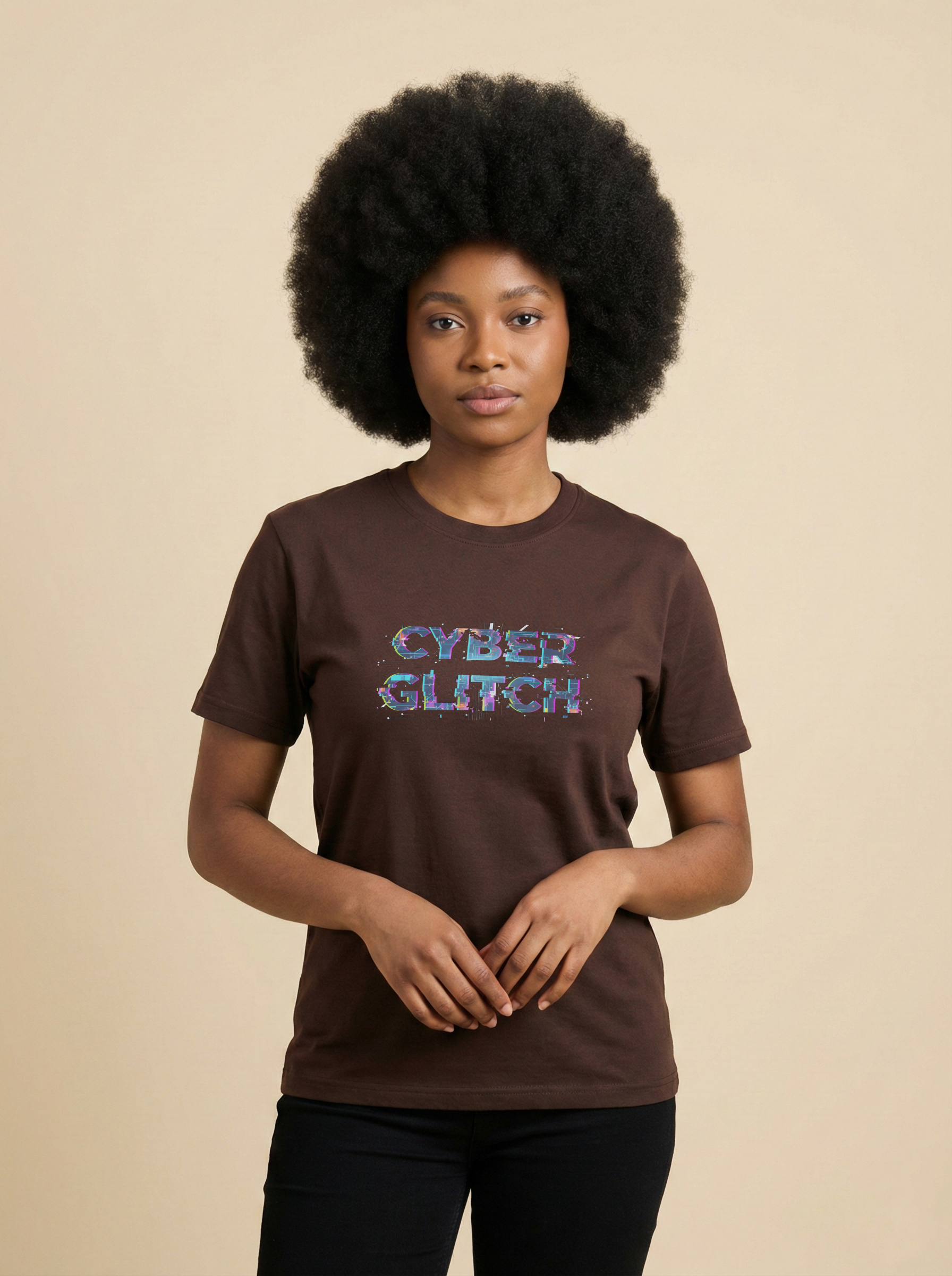 Cyber Glitch Classic Crew Tee Coffee Brown