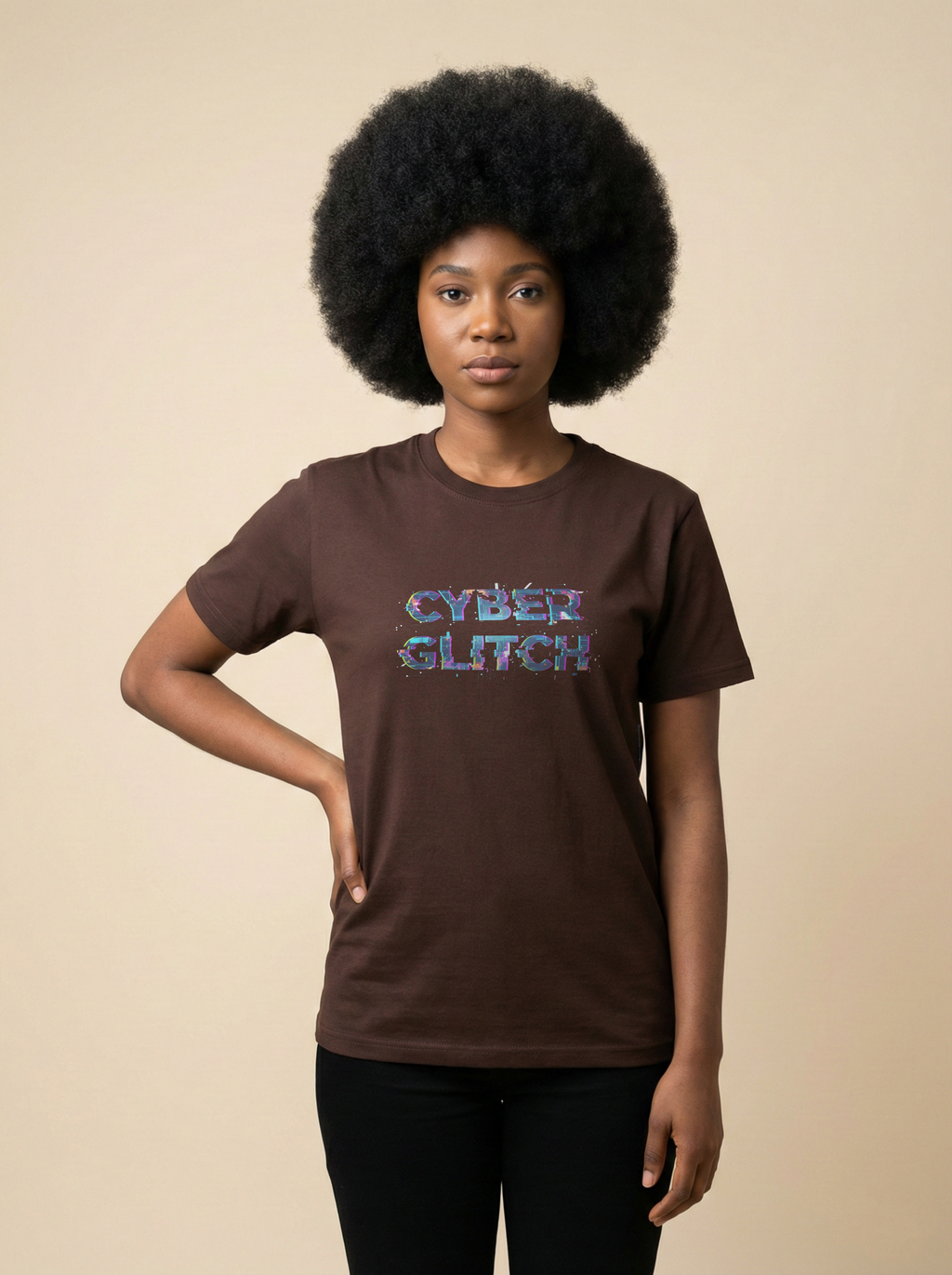 Cyber Glitch Classic Crew Tee Coffee Brown
