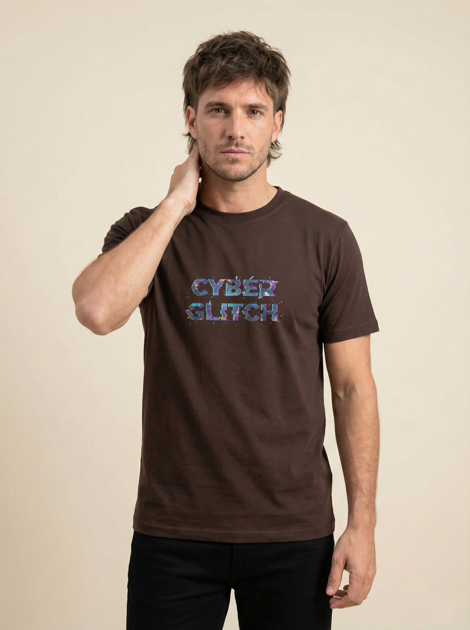 Cyber Glitch Classic Crew Tee Coffee Brown