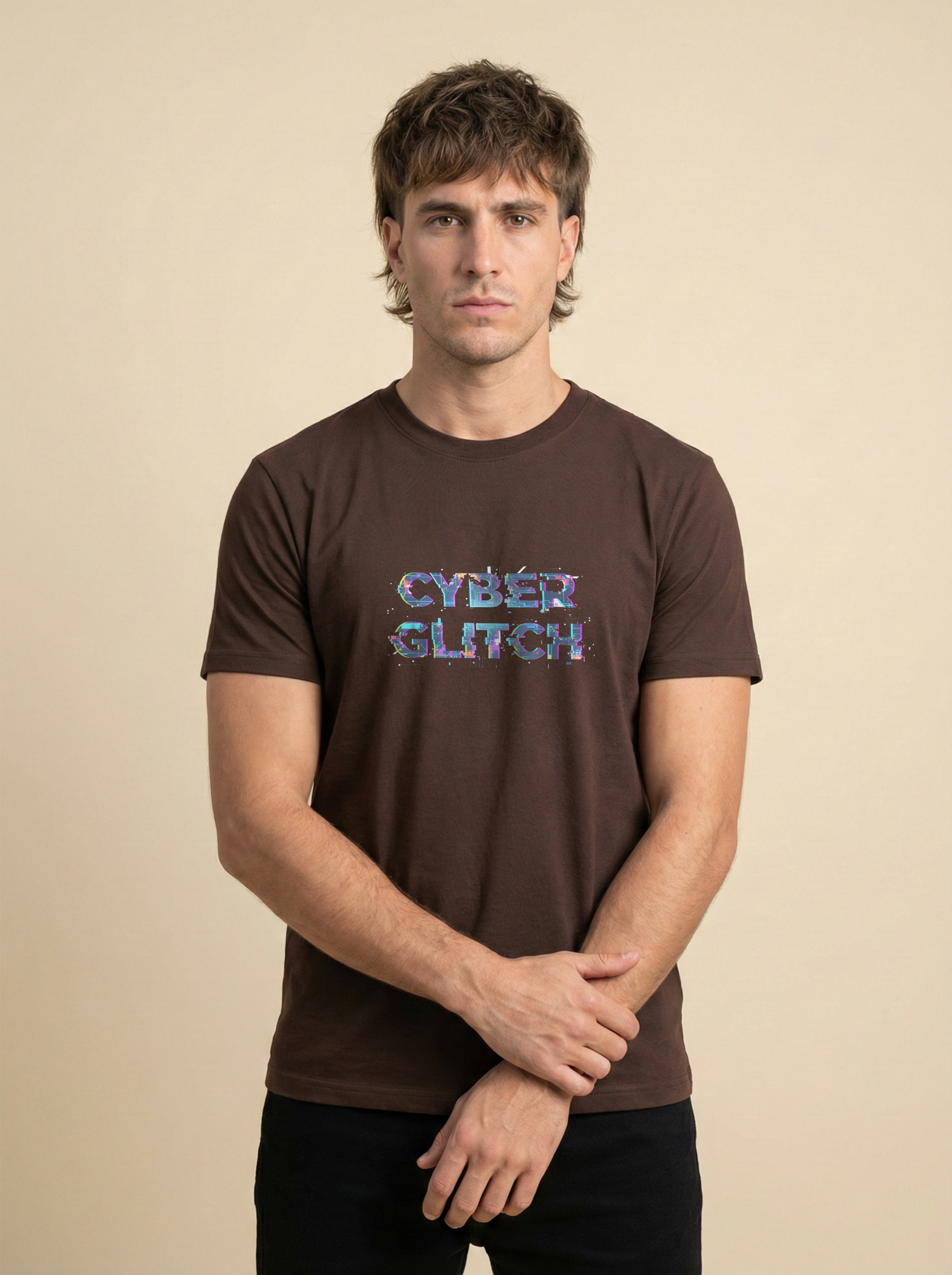 Cyber Glitch Classic Crew Tee Coffee Brown
