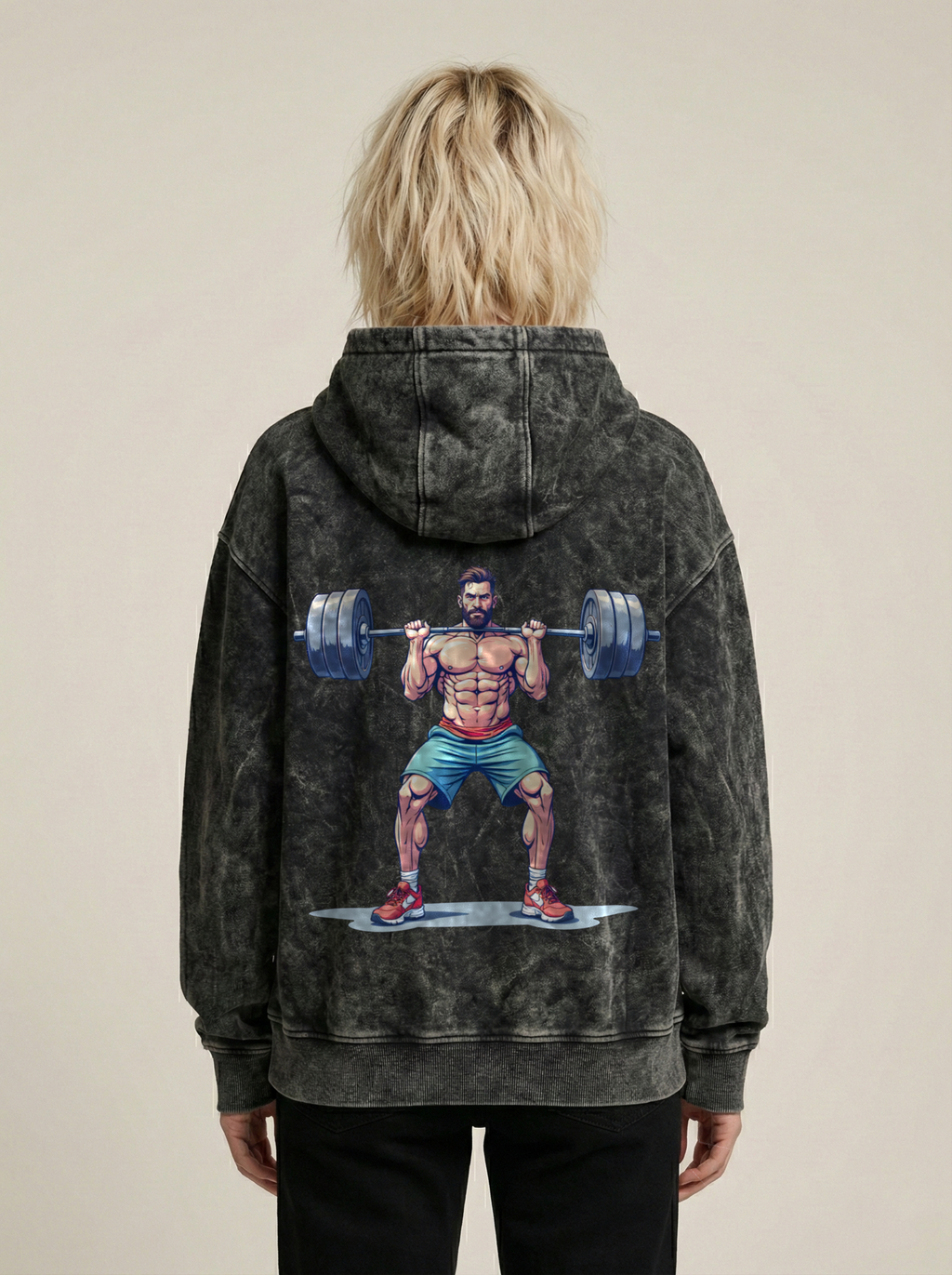 Heavy Lifter Acid Wash Hoodie Black