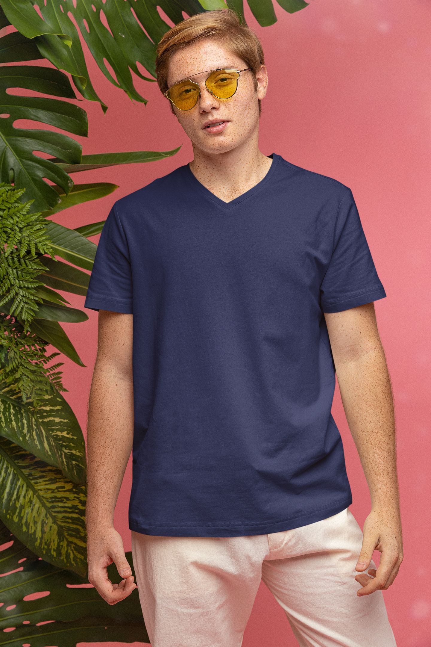 Mens V Neck TShirt Navy Blue