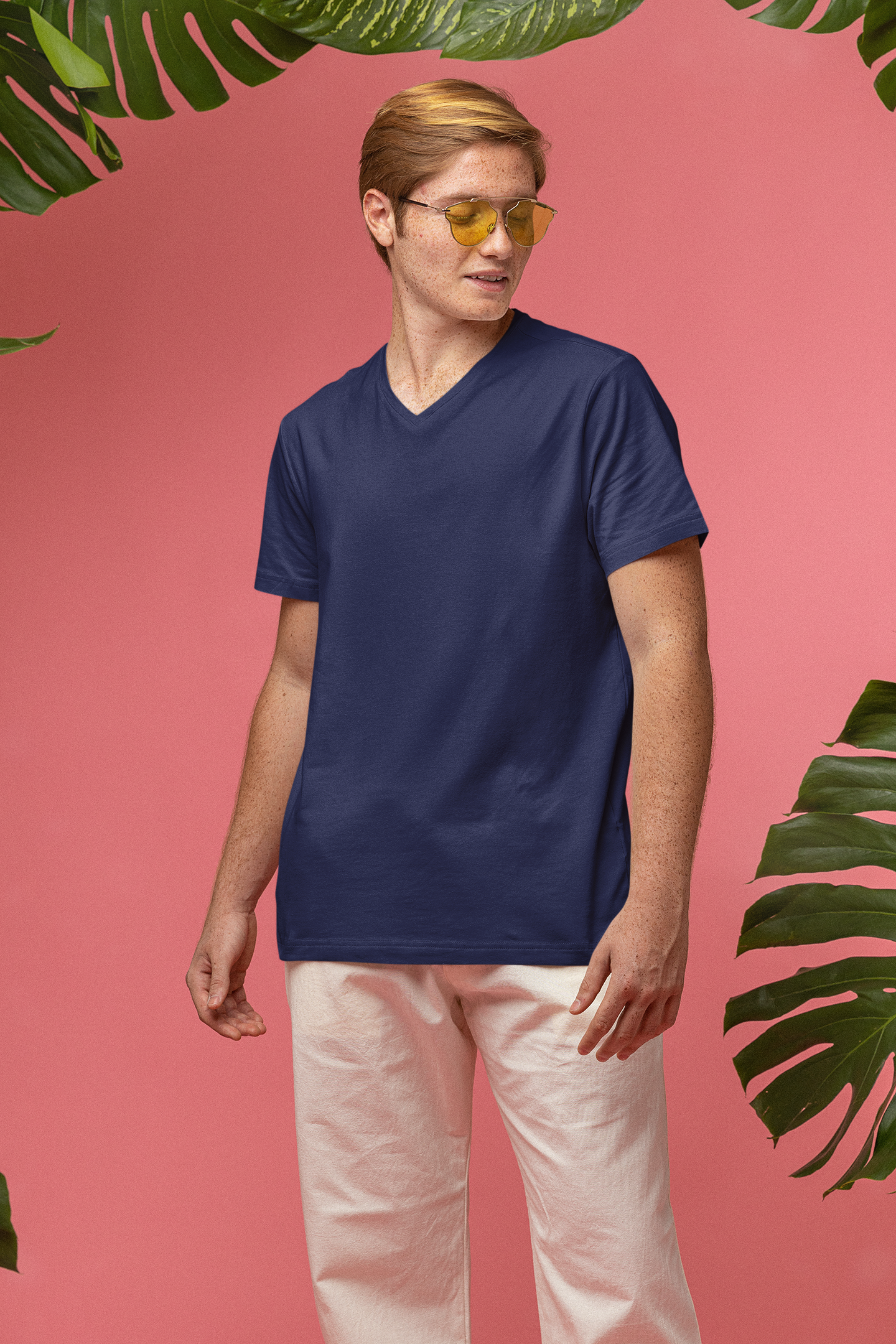 Mens V Neck TShirt Navy Blue