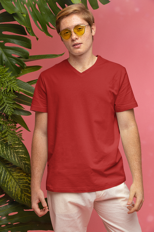 Mens V Neck TShirt Red