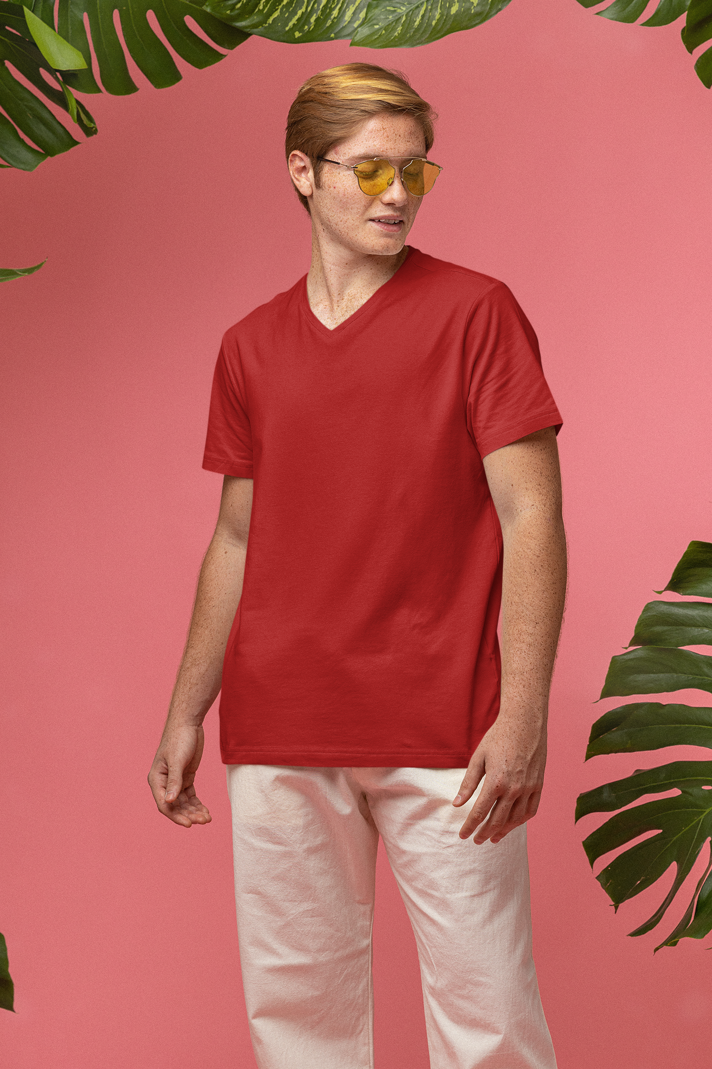 Mens V Neck TShirt Red