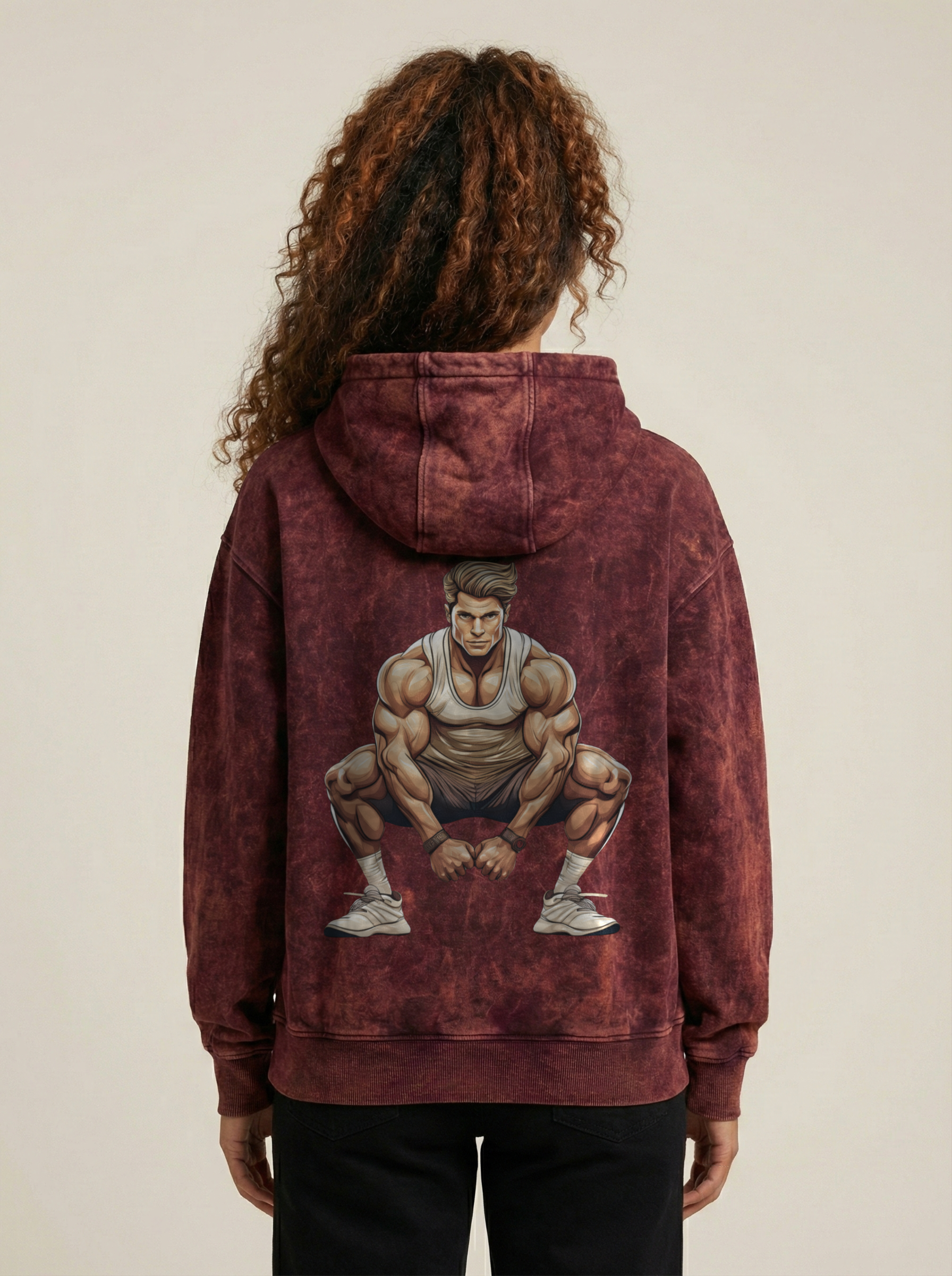 Squat King Acid Wash Hoodie Maroon