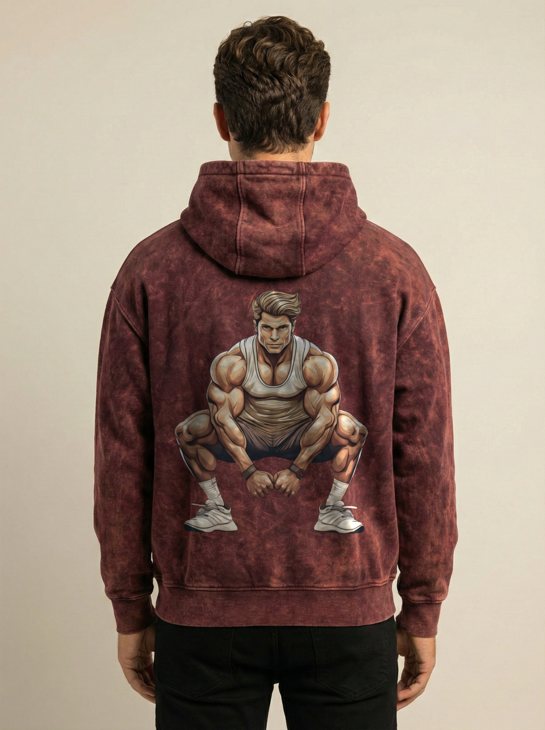 Squat King Acid Wash Hoodie Maroon