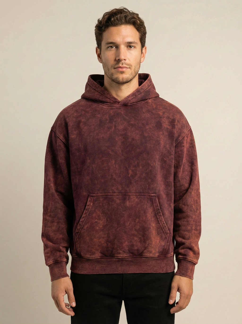 Squat King Acid Wash Hoodie Maroon
