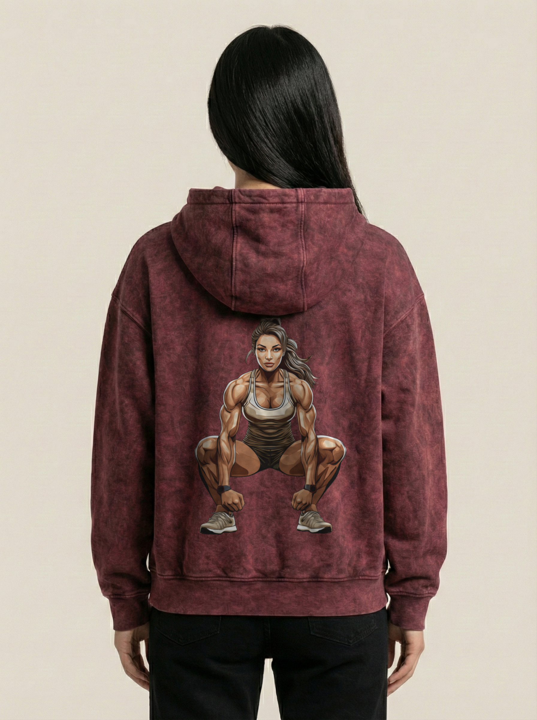 Squat Queen Acid Wash Hoodie Maroon