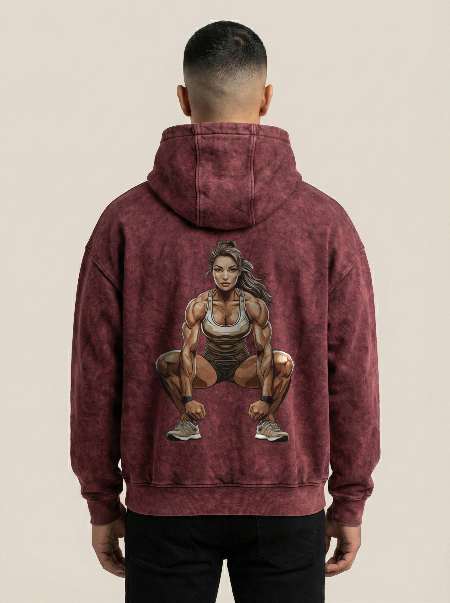 Squat Queen Acid Wash Hoodie Maroon