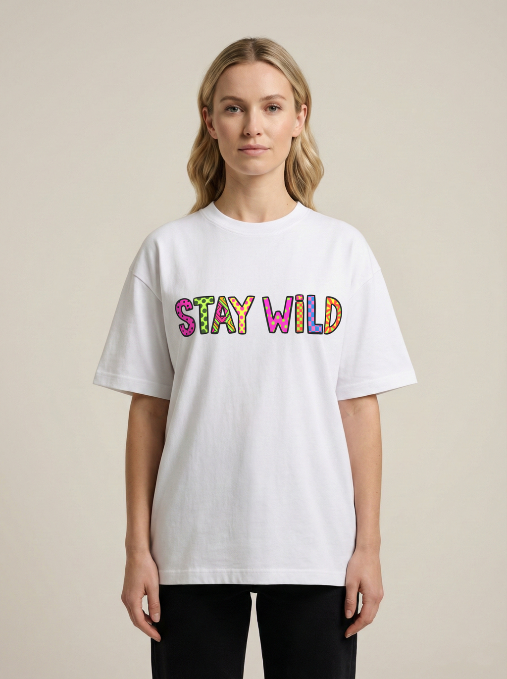 Stay Wild Premium Terry Oversized Tee White