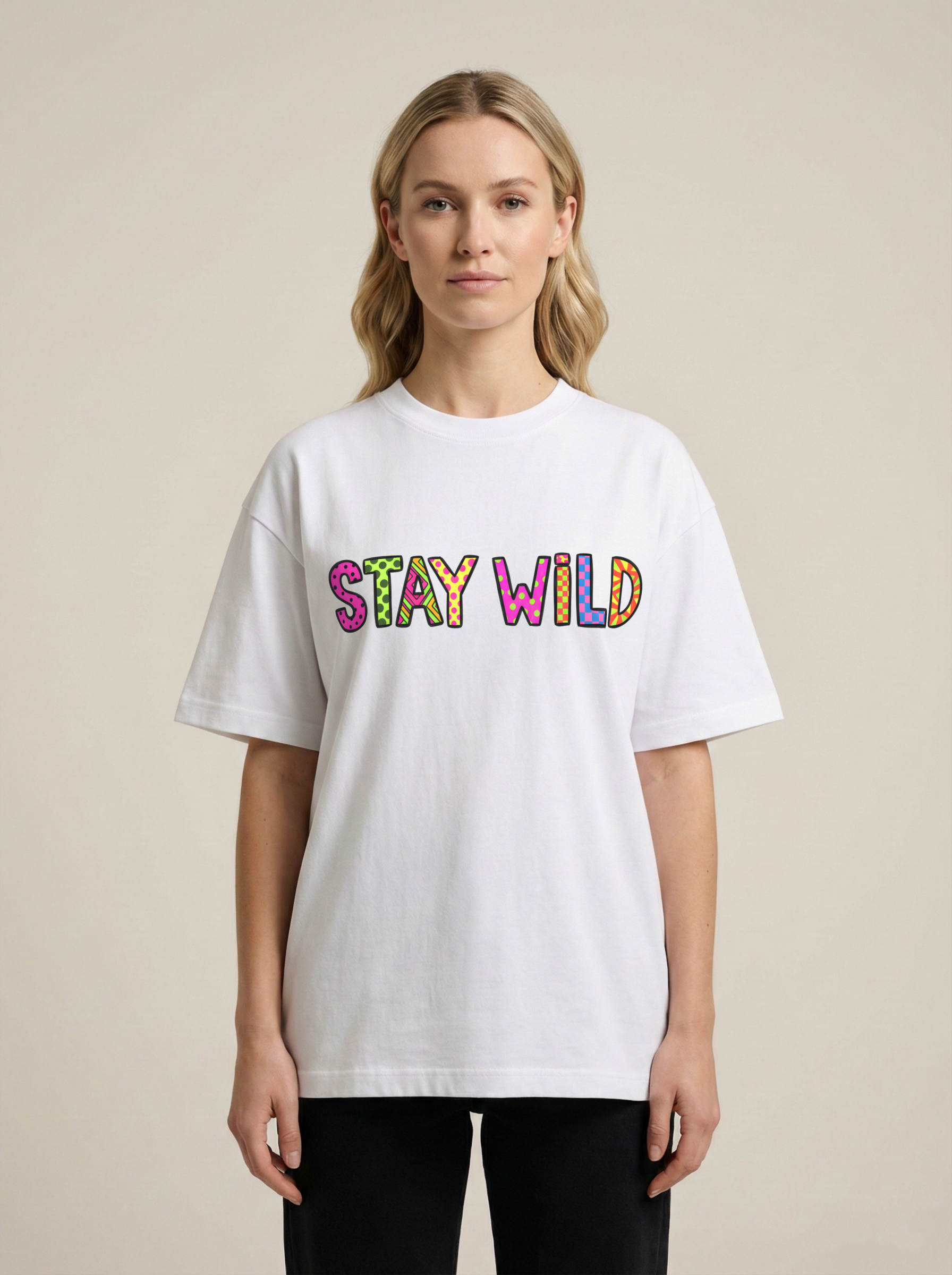 Stay Wild Premium Terry Oversized Tee White