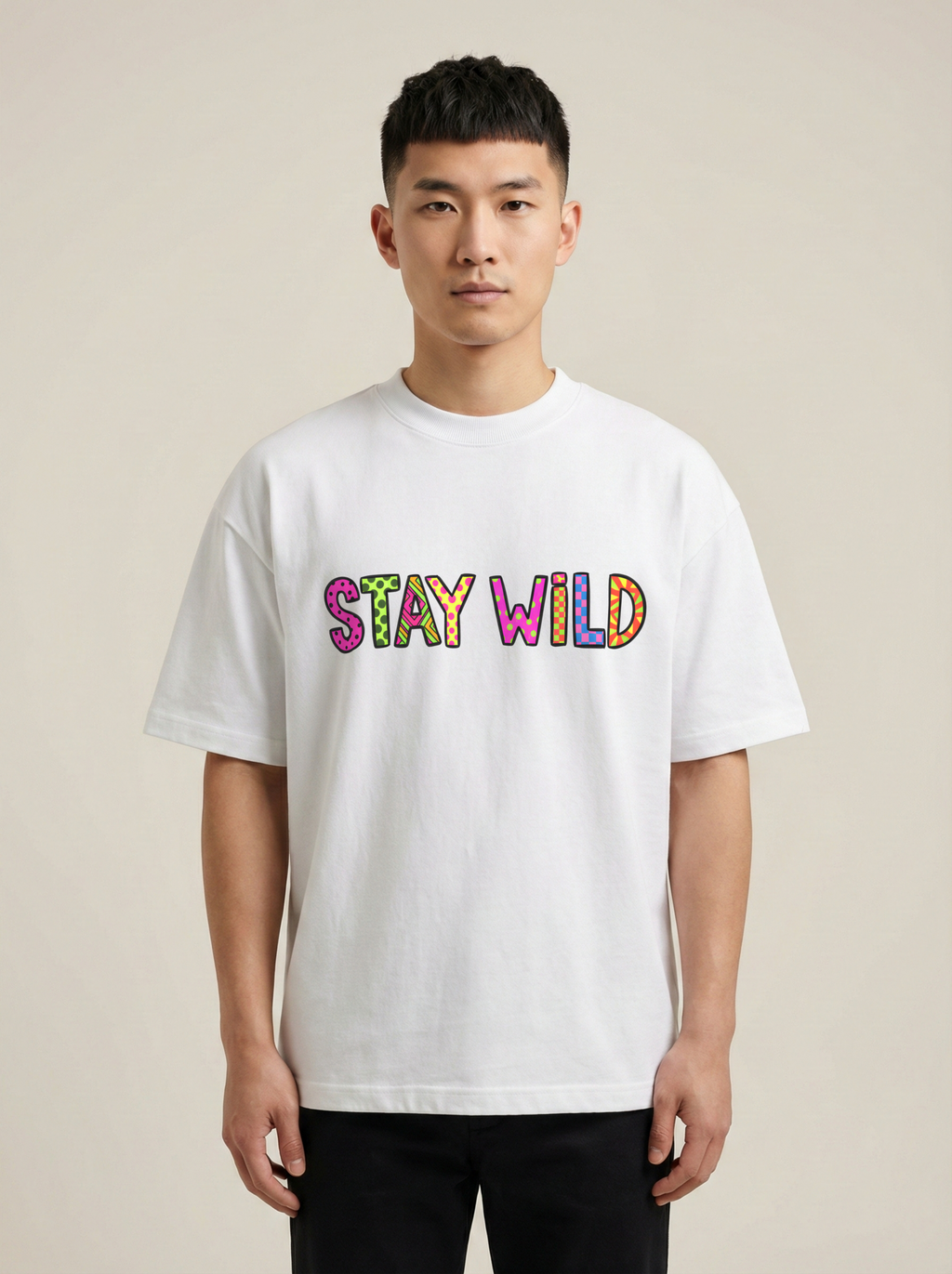 Stay Wild Premium Terry Oversized Tee White