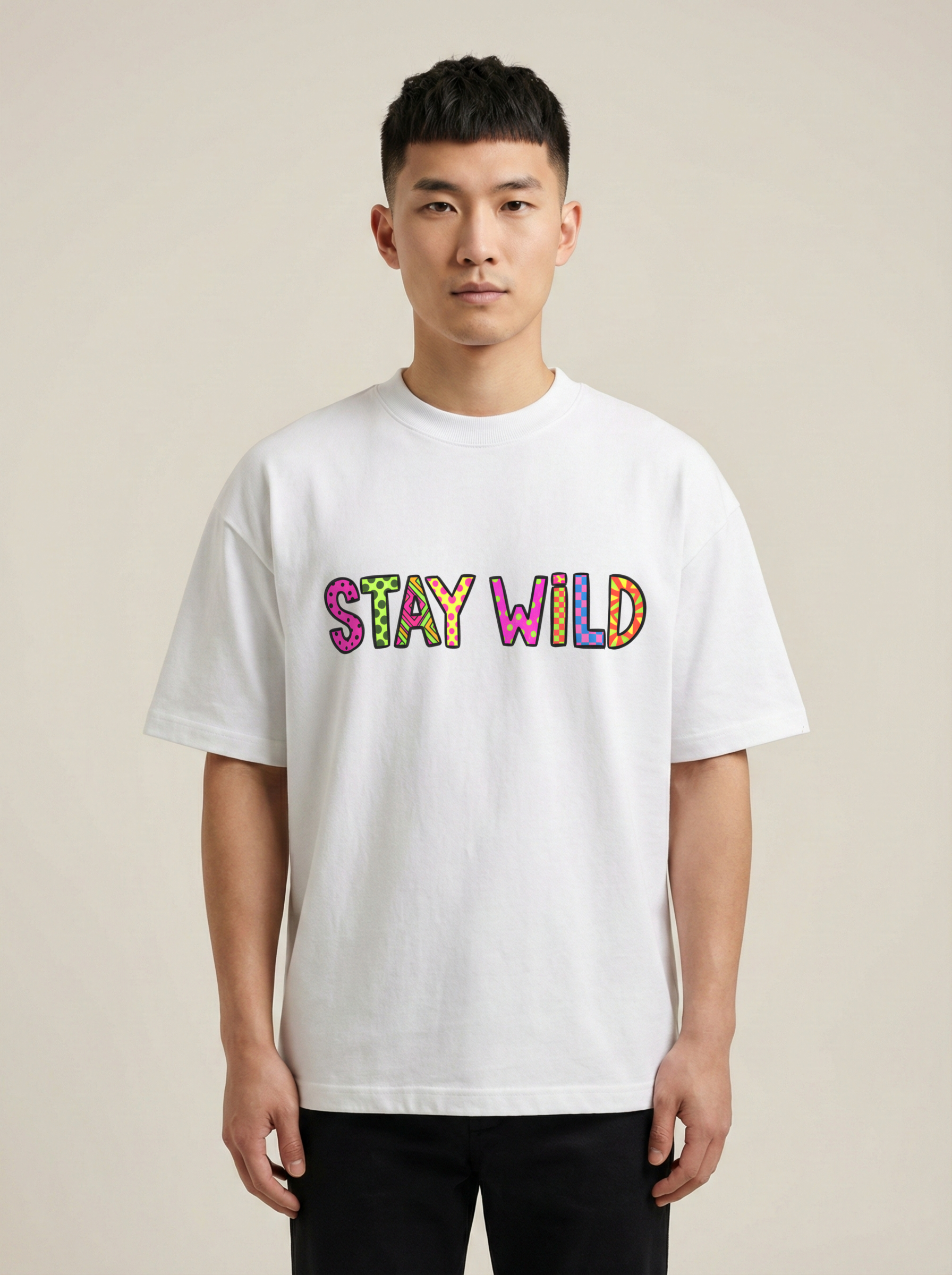 Stay Wild Premium Terry Oversized Tee White