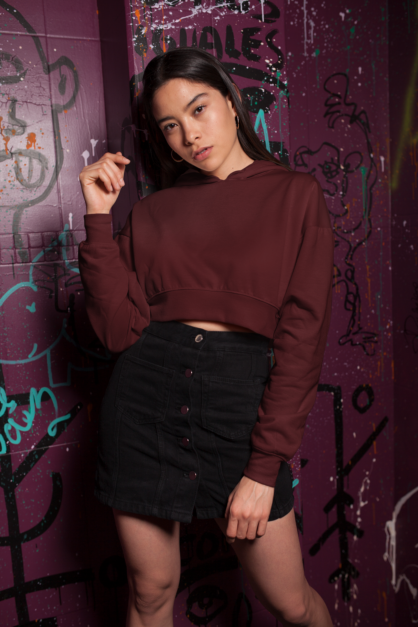 Womens Cropped Hoodie Maroon