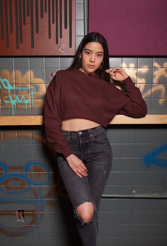 Womens Cropped Hoodie Maroon