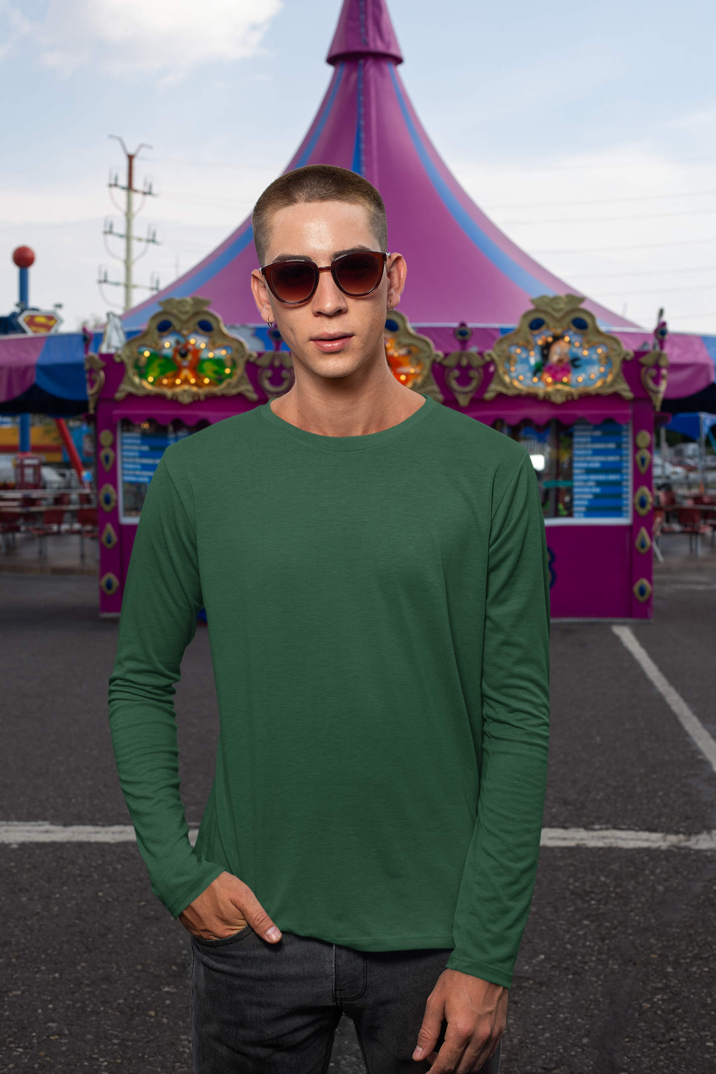 Mens Full Sleeve Tshirt Bottle Green