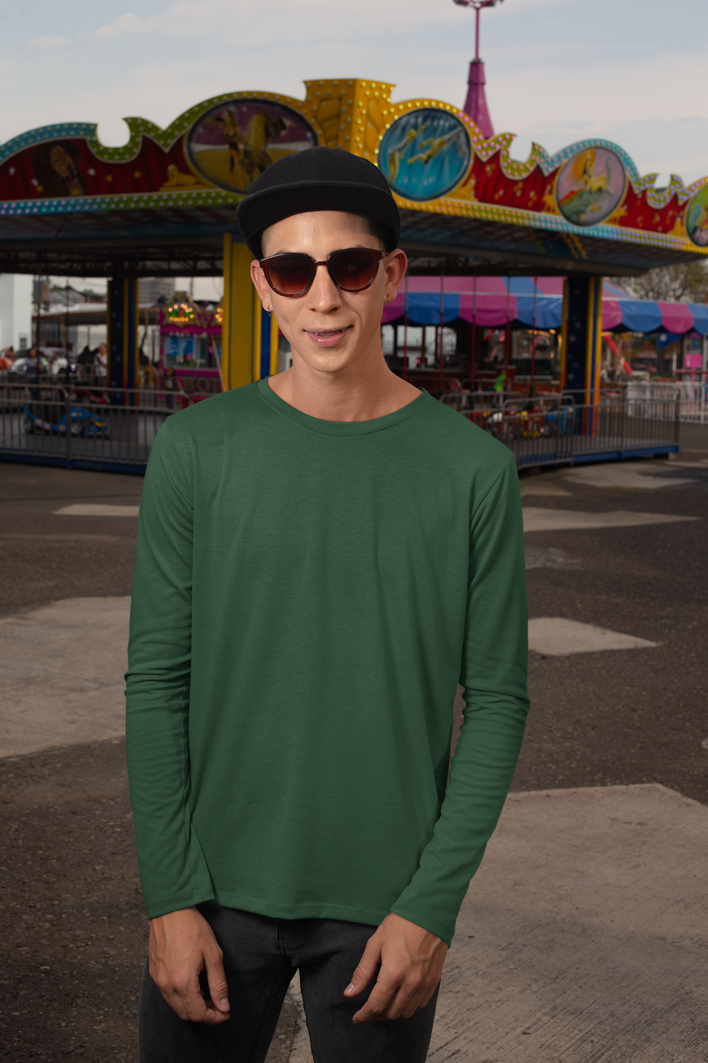 Mens Full Sleeve Tshirt Bottle Green