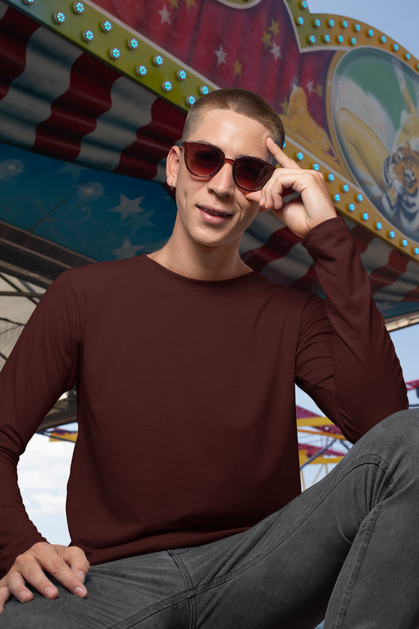 Mens Full Sleeve Tshirt Maroon